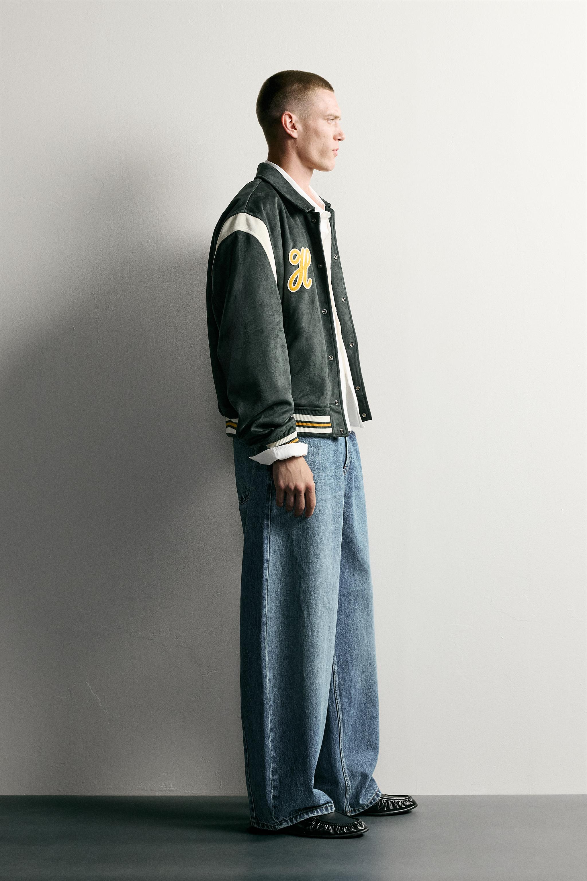 SUEDE-EFFECT PATCH BOMBER JACKET